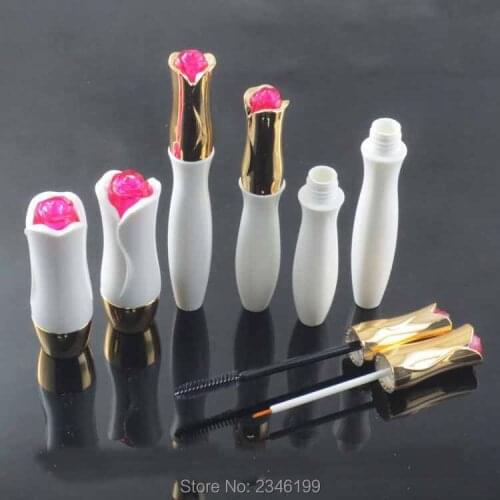 50pcs/lot 12.1mm Plastic Empty Lipstick Tubes, 9ML DIY White Flower Eyeliner Liquid Bottle, 12ML Shiny Gold Mascara Container