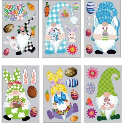9Pcs Easter Bunny Egg Static Stickers Window Glass Decals Fridge Festival Decor