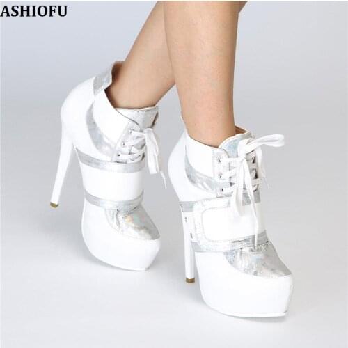 ASHIOFU Handmade New Women High Heel Pumps Sport-style Lace-up Party Prom Shoes Large Size Fashion Evening Office Court Shoes
