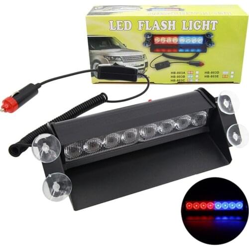Car Highlight Opening Lights Red and Blue Flashing lights 8LED Front Stop Suction Cup Flashing lights Strobe lights Warning ligh