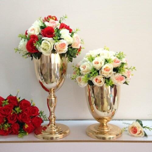 Shiny Gold Table Centerpiece Metal Flower Vases Wedding Props