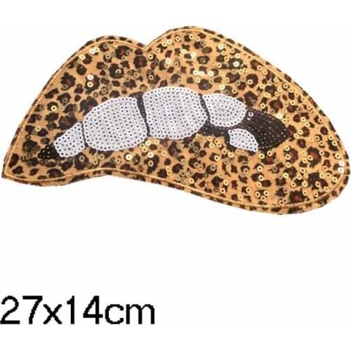 Big Leopard Print Lips Sequins Patches Sewing Embroidered Applique for Jacket Clothes Stickers Badge DIY Apparel Accessories