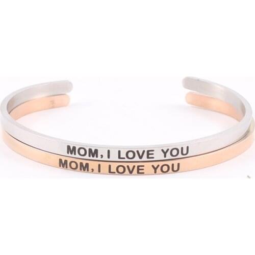 MOM I LOVE YOU Bracelets for Women Inspirational Gift for Women Motivational Cuff Bangle Friendship Personalized Mantra Jewelry