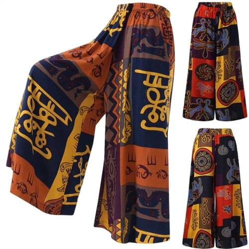 Elastic Waist Pants Casual Loose Print Wide Leg Pants Slim Female Elasticated Trousers Mid Waist Wild Leg Pants Plus Size 5XL