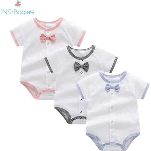 Baby Bodysuit Boys Jumpsuit Ins Korean Summer Unisex Climbing Clothing Cotton Thin Babies Clothes Infants Hundred Days Clothes