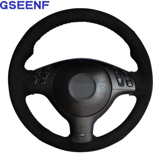Car Steering Wheel Cover Black Suede Hand-stitched For BMW E46 E39 330i 540i 525i 530i 330Ci M3 2001-2003