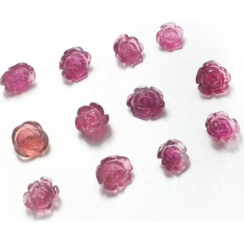 DS Natural Red Tourmaline Flower Pendant Hand Carved Quartz Crystal Flower Necklace Healing Crystal Charms Women Jewelry Gift