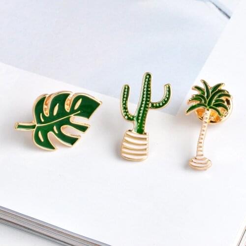 Cartoon Plant enamel pin Coconut Tree Cactus Monstera Brooch Button Pin Denim Clothes Badge Fashion hot summer Jewelry