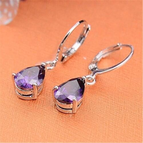 Exquisite Fashion Womens Silver Color Drop-shaped Multicolor Zircon Earrings Simple Earrings Casual Party Prom Girl Earrings