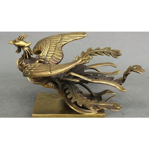 Chinese Pure Bronze Feng shui Auspicious Wealth Phoenix Feng huang Phenix Statue