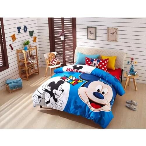Blue Mickey Mouse print bedding set for boys childrens kids home decor Egyptian cotton bedspread twin full queen size bed covers