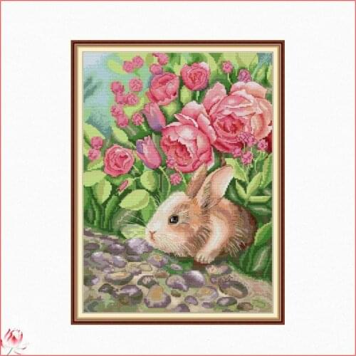 The Rabbit And Flowers Patterns Counted 11CT 14CT DIY Cross Stitch Sets Chinese Cross-stitch Kits Embroidery Needlework Crafts