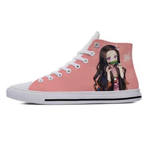Anime Demon Slayer Kimetsu No Yaiba Kamado Nezuko Casual Cloth Shoes High Top Lightweight Breathable 3D Print Men Women Sneakers