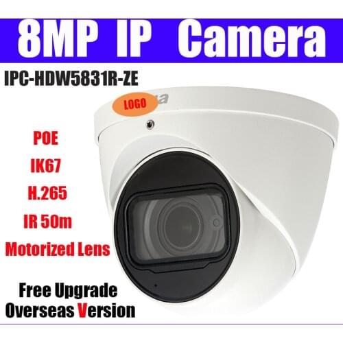 8MP Dome IP camera IPC-HDW5831R-ZE POE H.265 IP67 IR 50m Genuine 2.7-12mm motorized lens indoor web cam Network Camera with logo