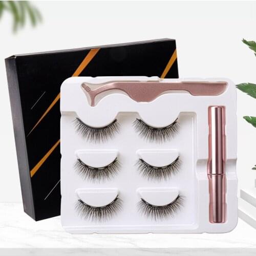 Magnetic Glue-free Eyelashes Sets Magnet Liquid Eyeliner Tweezer Set Waterproof Long Lasting Reusable Eyelash Extension Tools