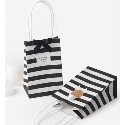 5pcs Small Gift Bag with Handles Red Black Striped Paper Box Bag for Gift Packing Mini Candy Bag Birthday Party Decoration