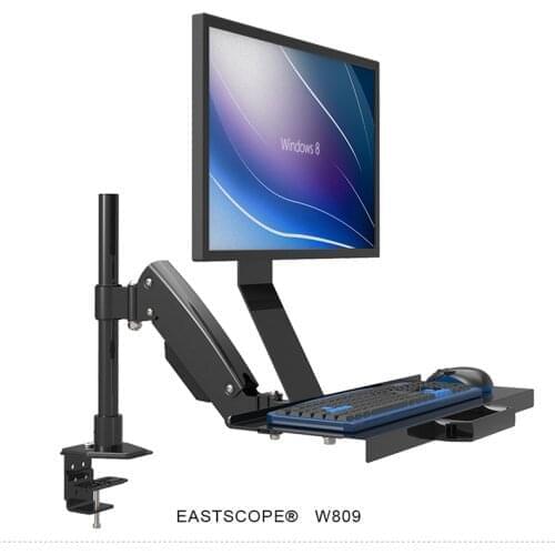 Desktop Mount Full Motion Erogonomic Sit Stand Computer Monitor Holder +Keyboard Holder Gas Spring Arm Mount Bracket W809