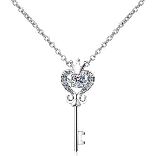 ANZIW Fashion 925 Sterling Silver Moissanite Diamond Neckalces Silver 4mm Key Dancing Necklaces Women Wedding Engagement Jewery