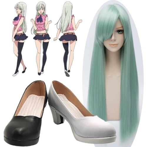 The Seven Deadly Sins Cosplay Wigs Elizabeth Liones black white shoes Wig Long Green Straight Women Synthetic Hair Cosplay Wigs