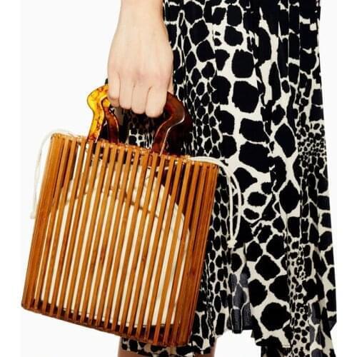 New woven bag bamboo weaving basket bag retro beach seaside vacation handbag Womens shopping simple acrylic hand bag