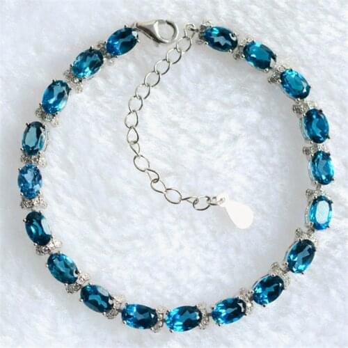Natural London Blue Topaz Bracelet S925 Sterling Silver Exquisite Womens Jewelry Jewelry Dark Blue Gemstone Bracelet Birthstone
