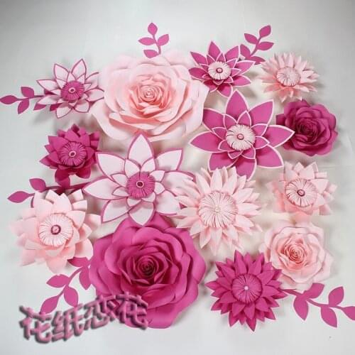 Pink with fuchsia Artificial Cardboard Paper Rose flower wall Event decoration Wedding flower backdrop