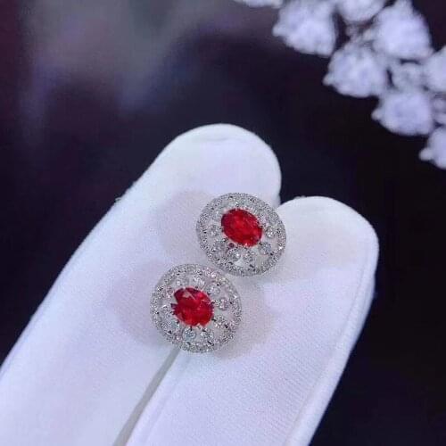 100% 925 Sterling Silver Oval Cut Natural Ruby Gemstone Engagement Vintage Studs Earrings Fine Jewelry Gift