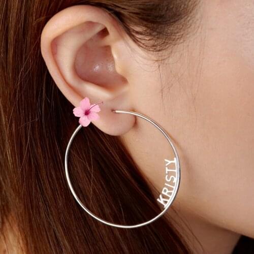 Stainless Steel Big Circle Name Hoop Earrings Hip Hop Jewelry Custom Nameplate Earrings Gold Personalized Bijoux Femme