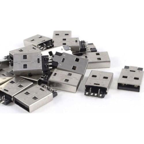 20pcs USB 2.0 Jack A Type Male Plug Connector USB jack 180Degree 4PIN Sink SMT 2Feet DIP Cable Soldering
