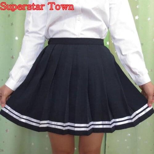 High Waist Pleated Skirts Women Japanese Striped Skirt School Gril Student Uniform Skirts Harajuku Summer Saias Lolita Clothes
