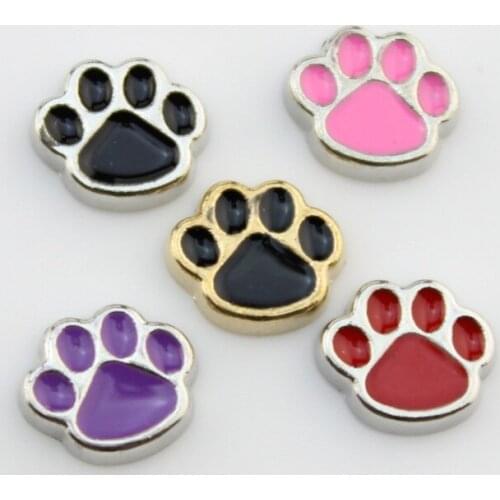 Mix Enamel Dog Paw Floating Charms For Glass Floating Locket Pendant 20pcs