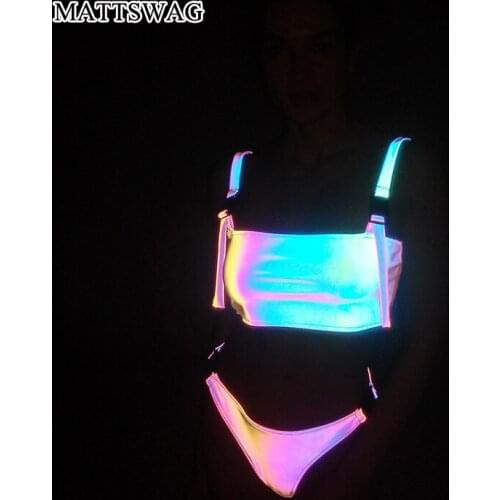 Reflective Sexy Bikini Set Women Night Club Beach Casual Bikinis Rainbow Plus Size Beach Swimsuit Summer Luxury Brazilian Bikini