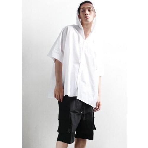 Spring and summer casual loose and versatile half sleeve Hooded Shirt trendy mens shirt