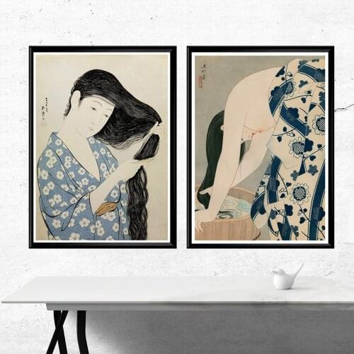 Vintage Poster Japanese Ukiyoe Washing Combing Hair Woman Canvas Painting Posters And Prints Wall Pictures For Bedroom Print
