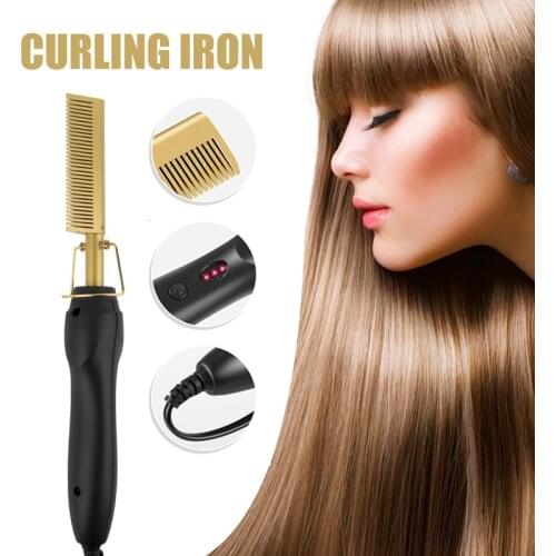 High Quality Electric Heating Comb Curling Iron Heated Brush Multifunctional Copper Color Straightener Brush