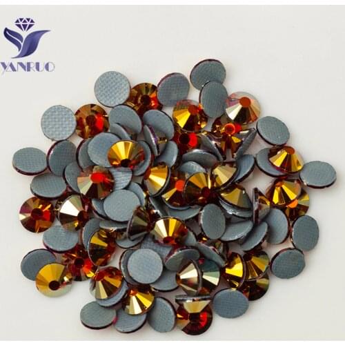 YANRUO 2058HF Dark Siam AB Shiny Iron On Rhinestones For Crafts Stone Hotfix Cristal Rhinestones On Clothing Accessories