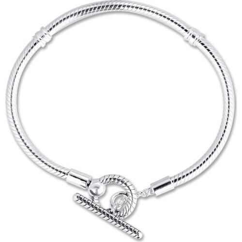 CKK Silver 925 Jewelry Moments T-Bar Snake Chain Bracelet For Women Original Sterling Silver Making