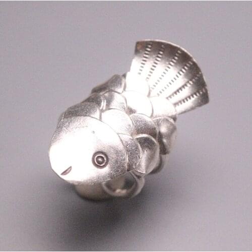Fine S925 Sterling Silver Ring Women Luck Fish Figure Ring Adjustable 35mmW Best Gift