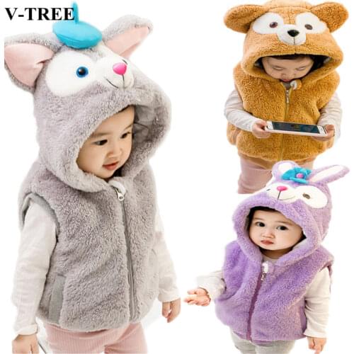 Cartoon Animal Vests For Girls Thicken Boys Waistcoat Fleece Children Jackets For Winter Toddler Outerwear Warm Clothing