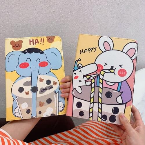 Animals Pearl Milk Tea Elephant Piggy Soft Tablet Protective Case For iPad Air 1 2 3 Mini 4 5 Pro 2017 2018 2019 2020 Cover