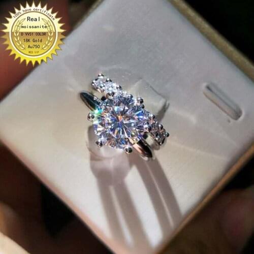 100%18K goldr ring 1ct D VVS moissanite ring Engagement&Wedding Jewellery with certificate 0006