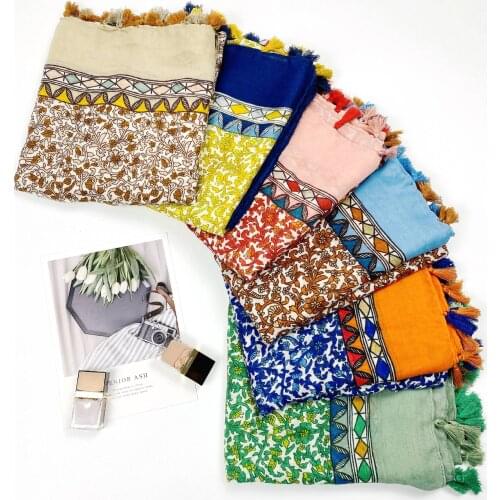2021 Fashion Newest Floral Pattern Cotton Tassel Scarf Shawls Wraps Hijabs 10pcs/lot
