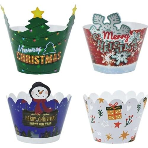 24Pcs/set Christmas Party Merry christmas Cupcake Decorations Santa Snowman Cake Toppers Cupcake Wrapper Navidad Party Supplies