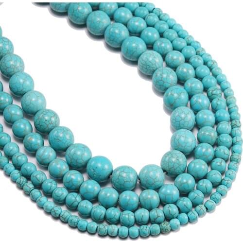 4—12 mm Natural Stone Howlite Bead Blue Turquoises Round Spacer Beads For DIY Jewelry Making Findings Accessories Wholesale