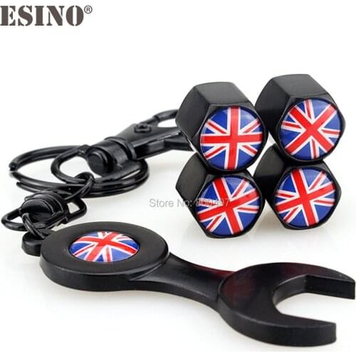 40 x Car Styling Stainless Steel Zinc Alloy Wheel Tire Valve Stems Caps England Flag Universal Fit With Mini Wrench Key Chain