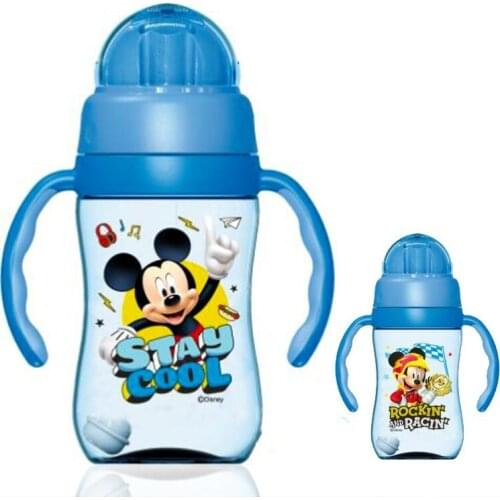 450ml Disney Mickey Minnie Water Bottle with Handle Baby Learn to Drink Kettle Leak Proof Sippy Cup Portable Outdoor Kettle