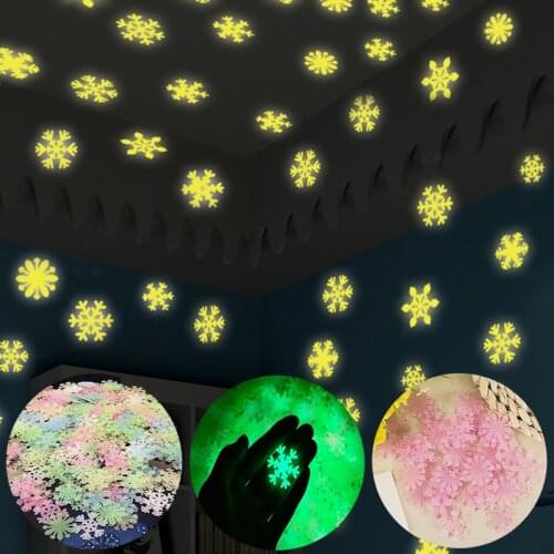 50pcs 3D Snowflake Luminous Wall Sticker Merry Christmas Decor for Home 2020 Christmas Ornaments Noel Xmas Gifts New Year 2021