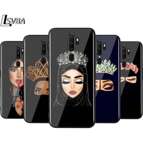 Arabic Hijab Girl Queen Crown for OPPO Reno 2 Z 2Z 2F 3 4 Pro 5G F7 A5 A9 2020 Super Bright Black Phone Case Soft Cover Shell