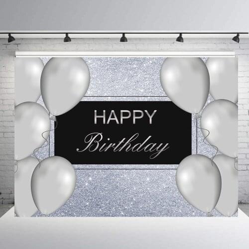 Adult Happy Birthday Background Silver glitter balloon Photography backdrops photo booth props candy dessert table vinyl B-880