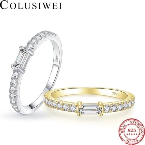 Colusiwei Authentic 925 Sterling Silver Dazzling Emerald Cut Tiny Clear Zircon Stackable Finger Rings for Women Wedding Jewelry